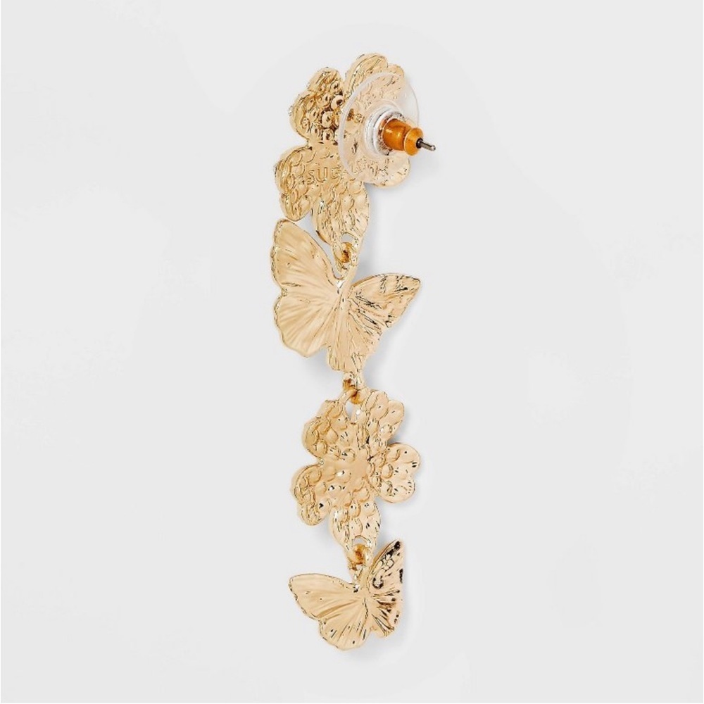SUGARFIX by BaubleBar gold & crystal butterfly statement dangle earrings NWT NEW - Picture 2 of 4